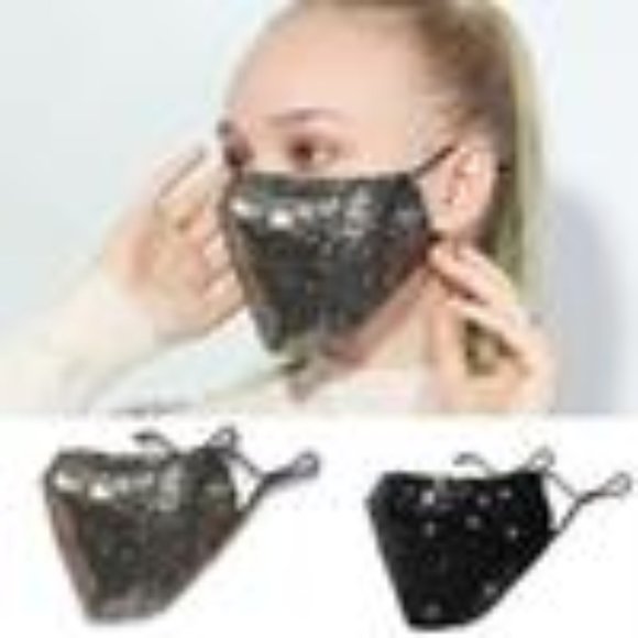 Black Sequins Face Mask U-104 - Picture 2 of 7
